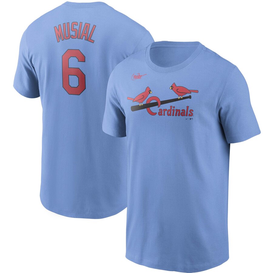 St. Louis Cardinals #6 Stan Musial Nike Cooperstown Collection Name & Number T-Shirt Light Blue